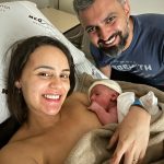 Os papais Rúbia e Alexandre felizes com a chegada do Bento.